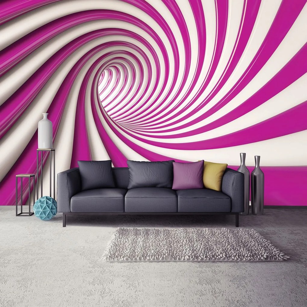 Fototapet - Tunelul alb și roz 3D (152,5x104 cm)