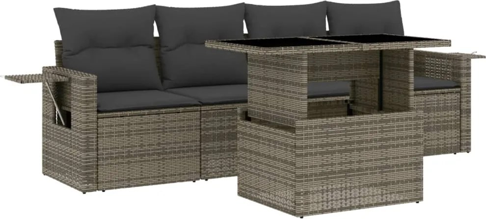 vidaXL Set canapea de grădină cu perne, 5 piese, gri, poliratan