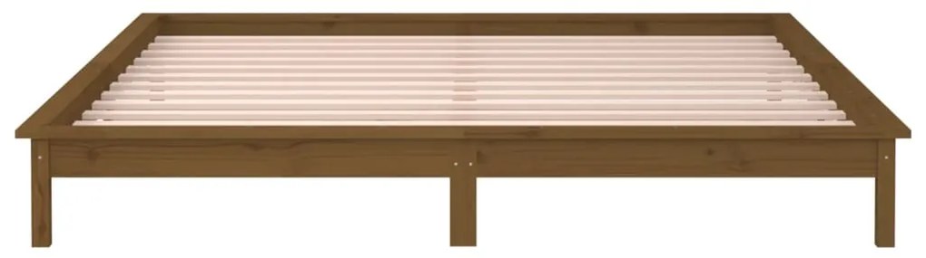 Cadru de pat cu LED, maro miere, 140x190 cm, lemn masiv maro miere, 140 x 190 cm