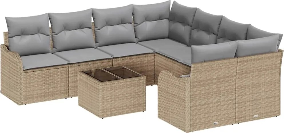 vidaXL Set de canapele pentru grădină cu pernă 9 pcs Bej poliratan
