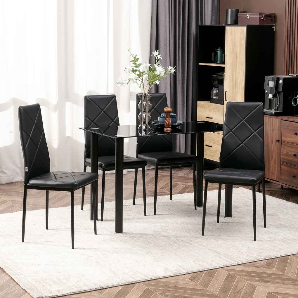 HOMCOM Set de 4 Scaune de Sufragerie cu Spătar Înalt, Scaune Moderne din Piele Artificială și Oțel, 41x50x98 cm, Negru | Aosom Romania