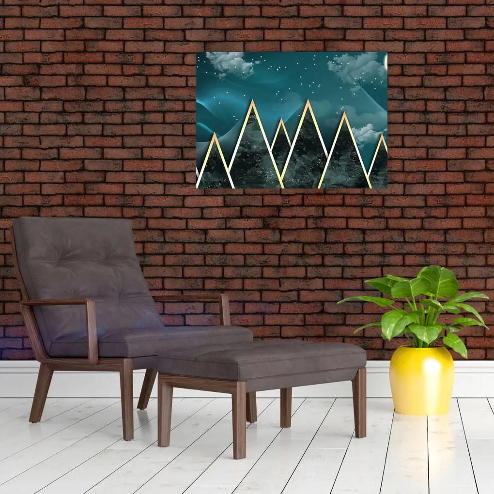 Tablou - Lună plină deasupra munțiilor aurii (70x50 cm)