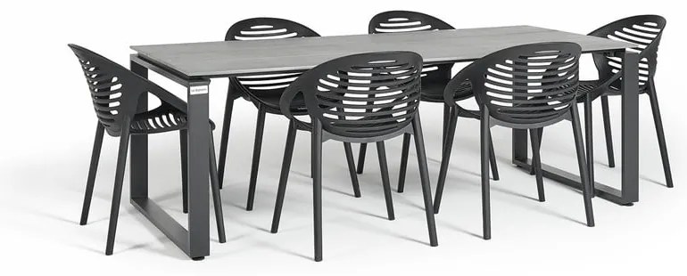 Set mobilier de grădină pentru 6 persoane cu scaune negre Joanna și masă Strong, 100 x 210 cm