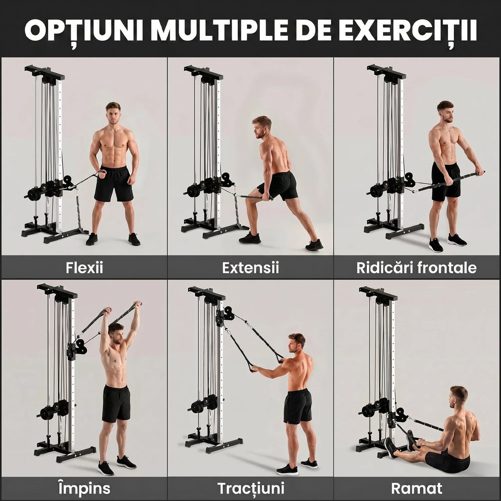 SPORTNOW Aparat Lat Machine Da Perete Con Scripete Regolabili, Încărcare Greutăți Reglabil | Aosom Romania