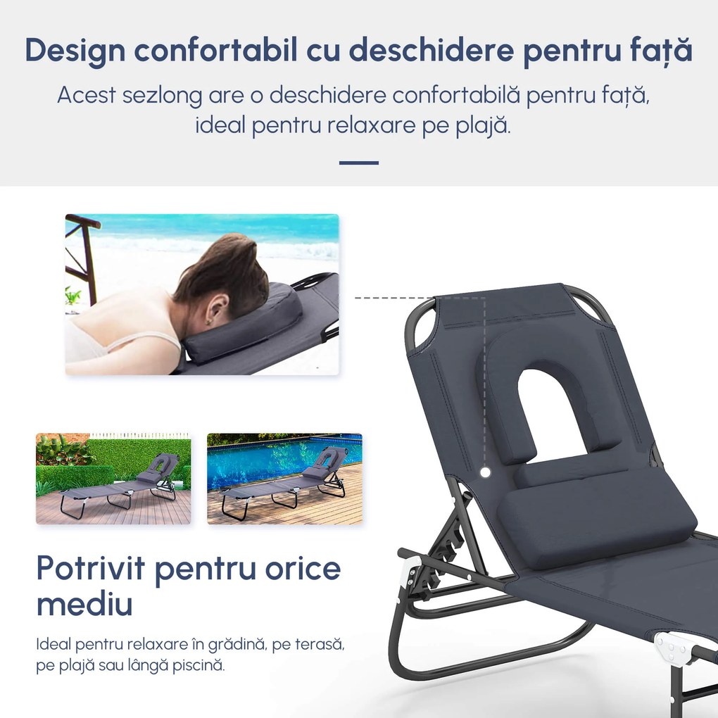 Sezlong Relax Outsunny Pliabil din tesatura Oxford respirabila, structura din otel, Gri | Aosom RO