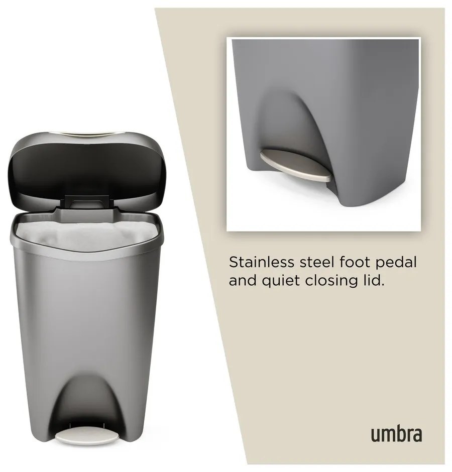 Coș de gunoi gri cu pedală din plastic 50 l Brim – Umbra