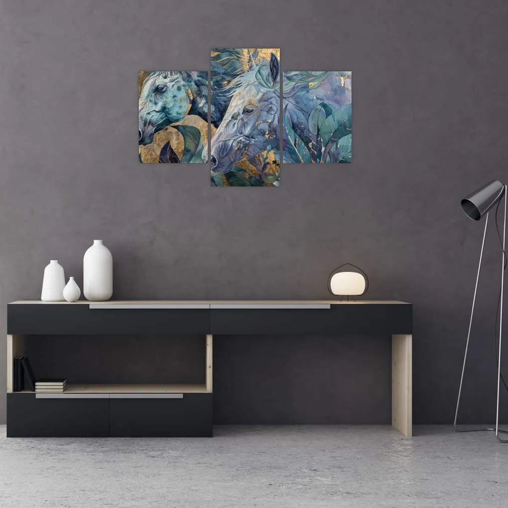 Tablou - Cai cu fundal auriu (90x60 cm)