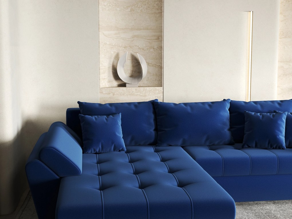 Colțar extensibil dumonde cu ladă de depozitare si sezut confortabil din spuma high-density, Loana Royal Blue 270x185 cm