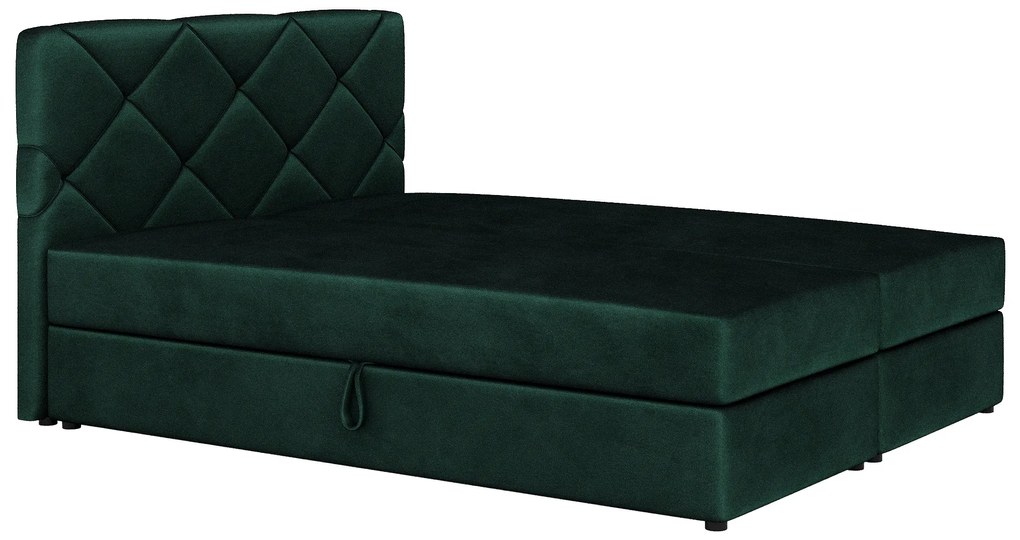 Pat matrimonial Boxspring 160x200 cm Karum (cu saltea și somieră) (verde închis). 1007776