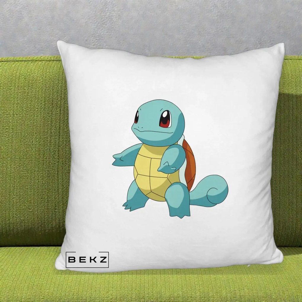 Perna Personalizata Squirtle Pokemon, 40x40 cm, Alb Pufos, Husa Detasabila, Perna Inclusa, BEKZ®