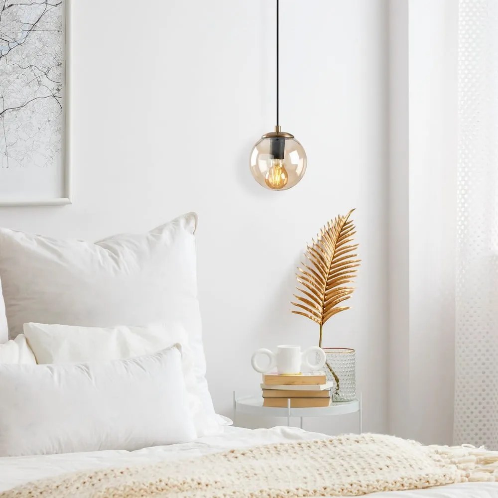 Lustră aurie cu abajur din sticlă ø 15 cm Efe – Opviq lights