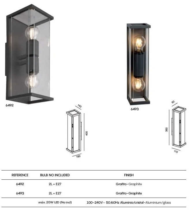 Aplica de perete iluminat exterior clasic IP54 MERIBEL 2L