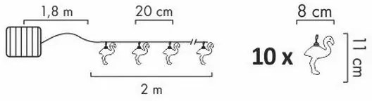 Lanț LED solar decorativ 10xLED/1,2V 300 mAh 3,8 m IP44 flamingo