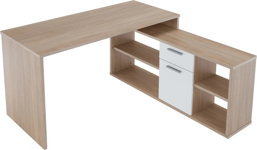 Birou NOE NEW, stejar sonoma/alb, PAL melaminat, 135x60/30x74/60 cm