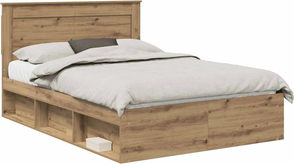 vidaXL Cadru de pat Stejar artizanal 140 x 190 cm Lemn de pin masiv