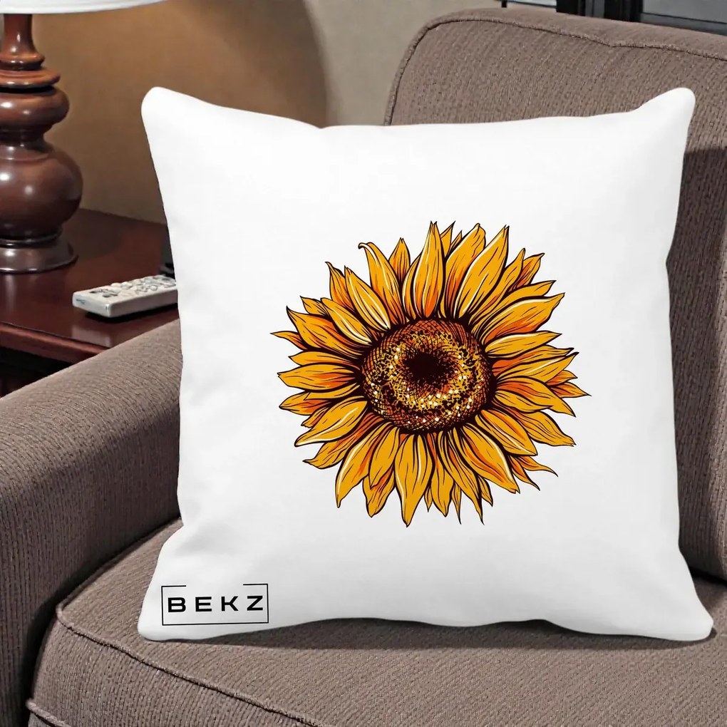 Perna Decorativa Floarea Soarelui Vibranta, 40x40 cm, Alba Mata, Husa Detasabila, Perna Inclusa, BEKZ®