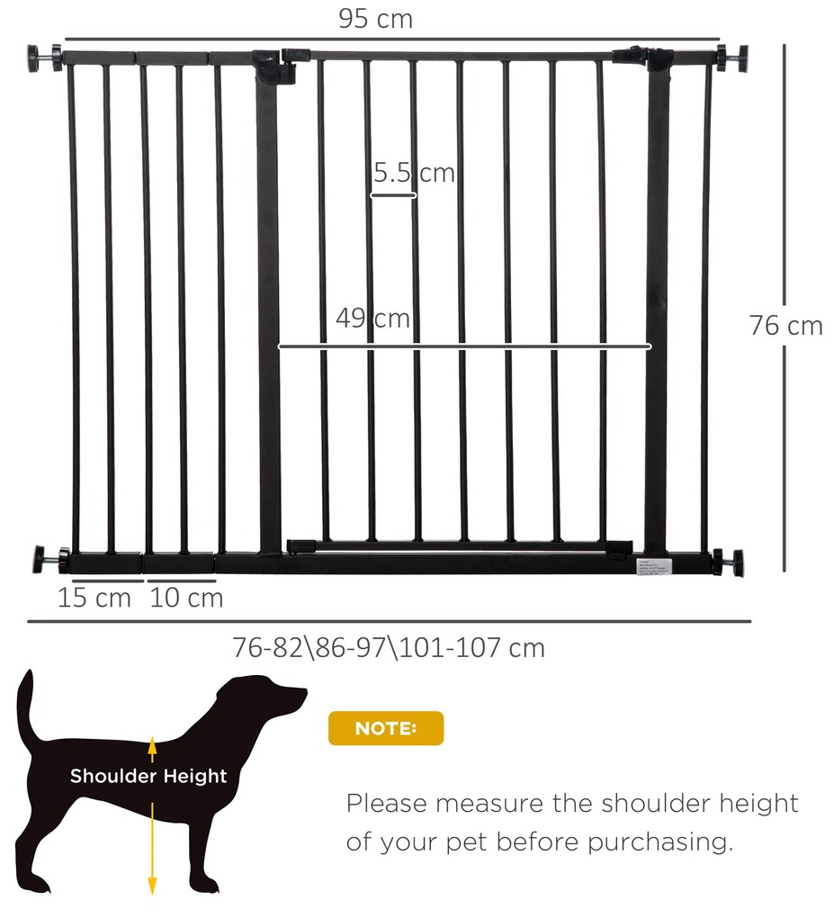 PawHut Poartă pentru Câine Extensibilă cu Deschidere Amplă, Poartă de Siguranță din Oțel și Plastic, 76-107x76 cm, Negru | Aosom Romania