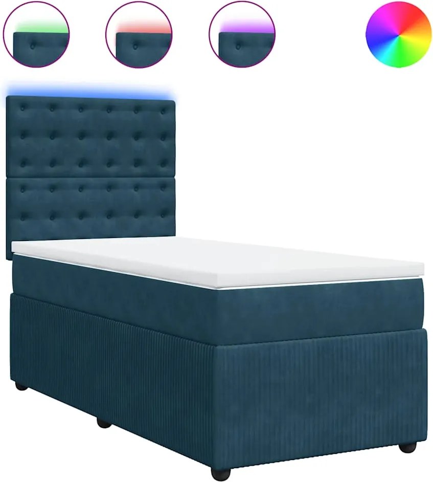 vidaXL Pat box spring cu saltea, albastru, 100x200 cm, catifea