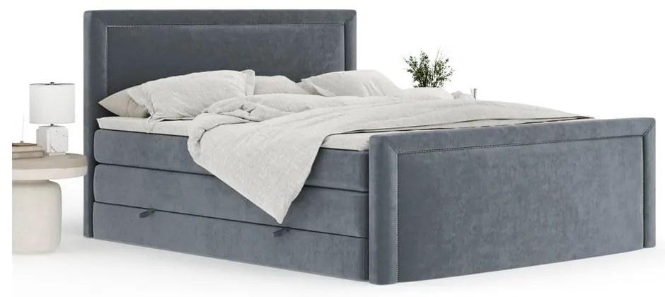 Pat boxspring gri închis cu spațiu de depozitare 180x200 cm Lavenda – Maison de Rêve