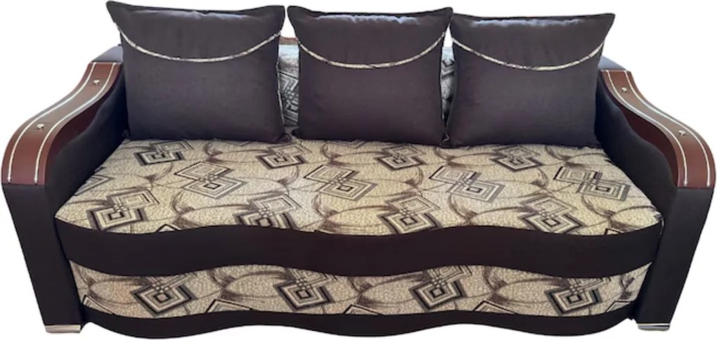 Canapea DIANA extensibila, 3 locuri, cu lada de depozitare, stofa gri cu negru , 220x100x80 Maro + Bej
