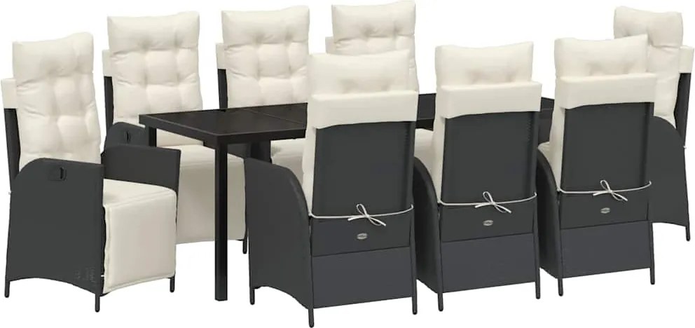 vidaXL Set de masă pentru grădină cu pernă 9 pcs Negru poliratan