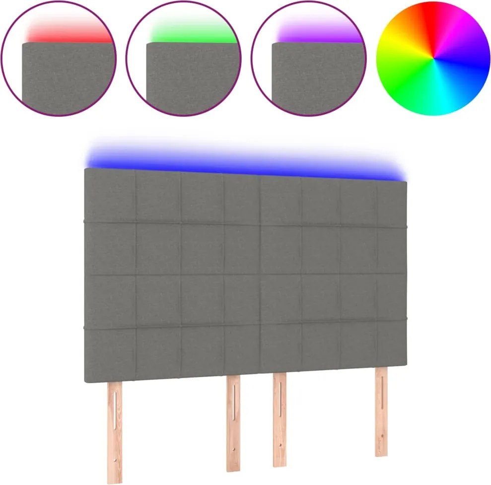 vidaXL Tăblie de pat cu LED, gri închis, 144x5x118/128 cm, textil