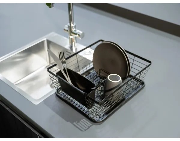 WENKO 54766100 - Scurgător pentru vase Black Outdoor Kitchen, 36 x 30 cm, negru/negru