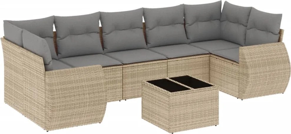 vidaXL Set canapele de grădină, 8 piese, cu perne, bej, poliratan