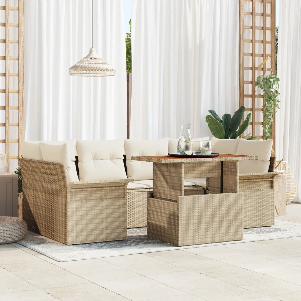vidaXL Set de canapele pentru grădină cu pernă 7 pcs bej și crem