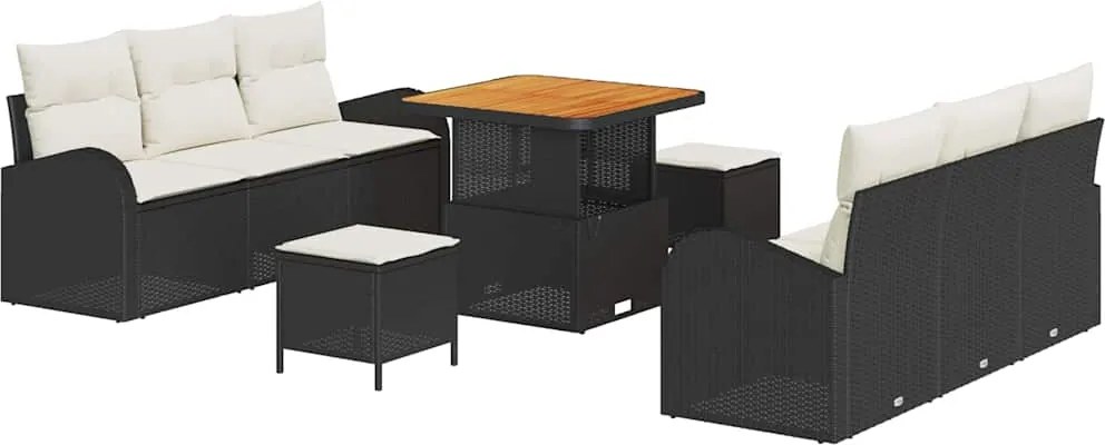 vidaXL Set de canapele pentru grădină cu pernă 9 pcs Negru poliratan