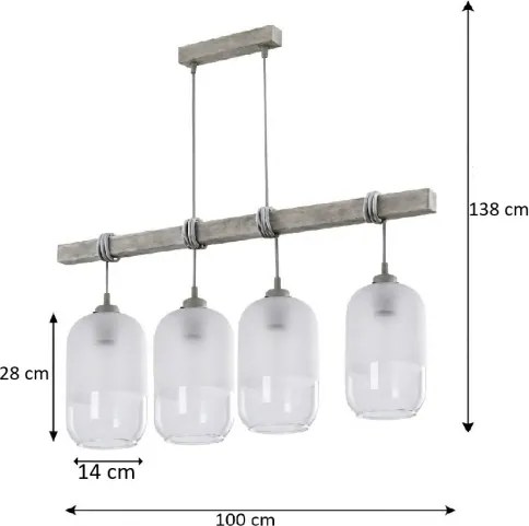 Brilagi - Lustru suspendat pe cablu WOOD GLASS 4xE27/60W/230V pin/gri/alb