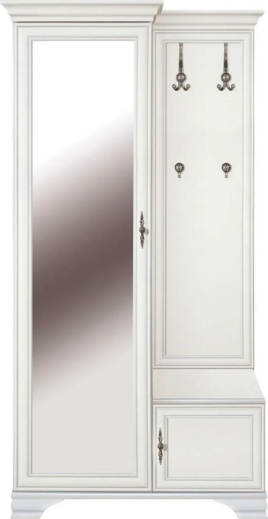 Mobilier hol cu oglinda IDENTO, alb, PAL, 115x44x210 cm