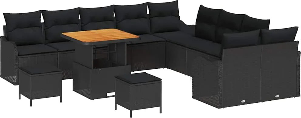 vidaXL Set de canapele pentru grădină cu pernă cu pernă 13 pcs Negru