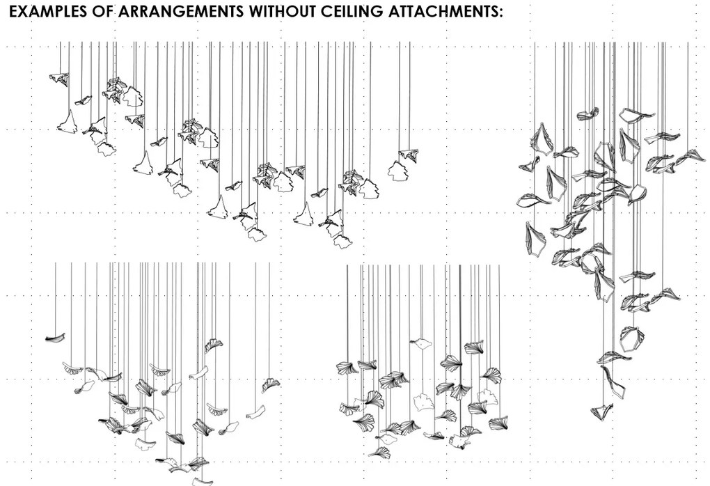 Element decorativ suspendat design frunze care cad din tavan LEAF C plating
