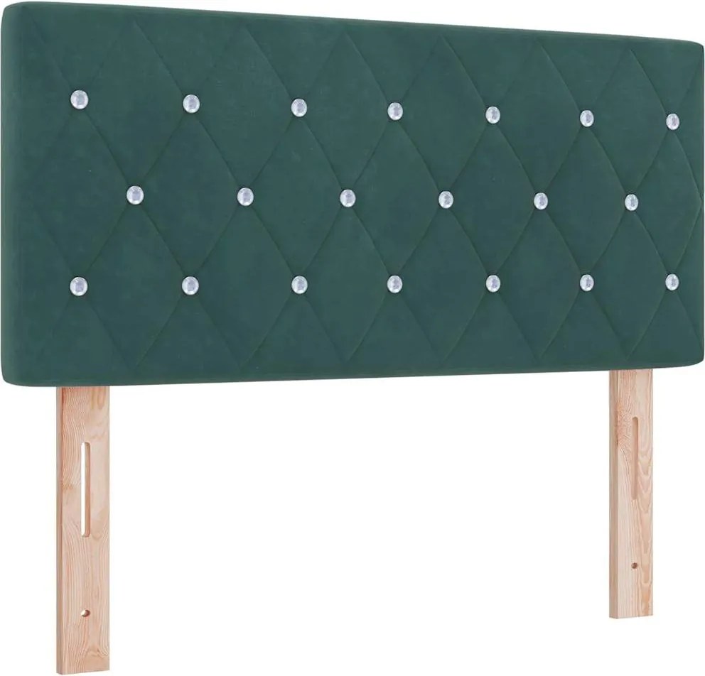 vidaXL Tăblie LED cu benzi LED cu headboard Verde închis 90 cm Catifea