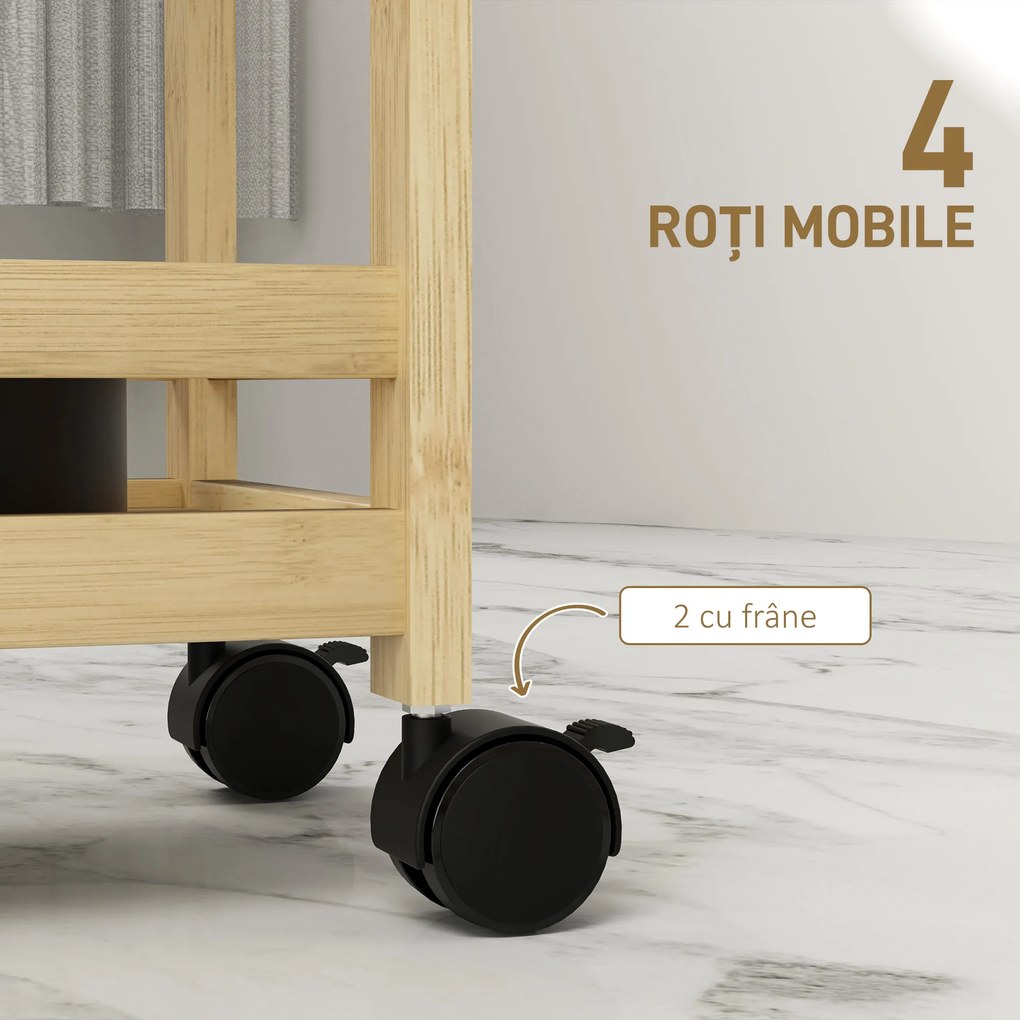 HOMCOM Raft de Baie din Bambus cu 3 Niveluri, Carucior Organizator cu Roți pentru Bucătărie, Baie, Living, 55 x 20 x 75 cm - Natural | Aosom Romania