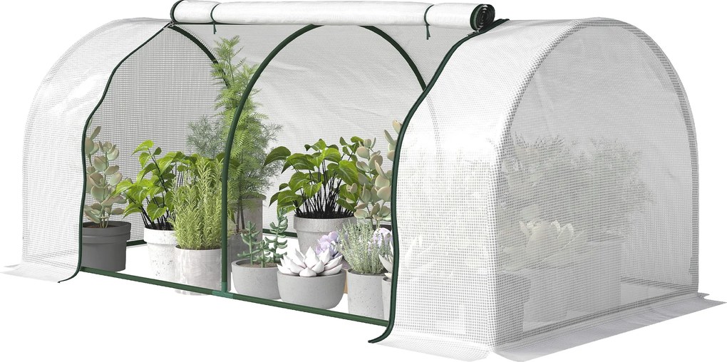 Outsunny Seră cu folie PE tip plasă, seră de folie rezistentă la iarnă din oțel, seră 200 x 100 x 80 cm Alb | Aosom Romania