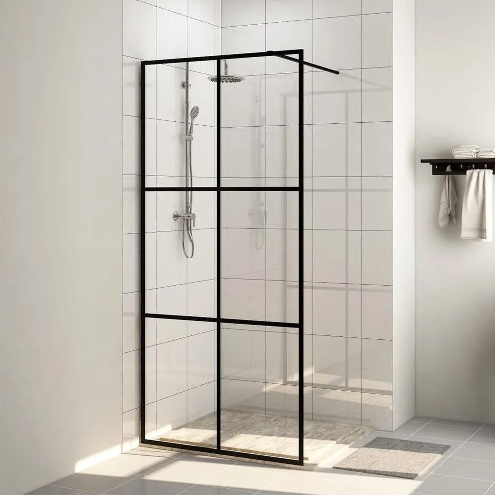 vidaXL Paravan duș walk-in, negru, 100x195 cm, sticlă ESG transparentă