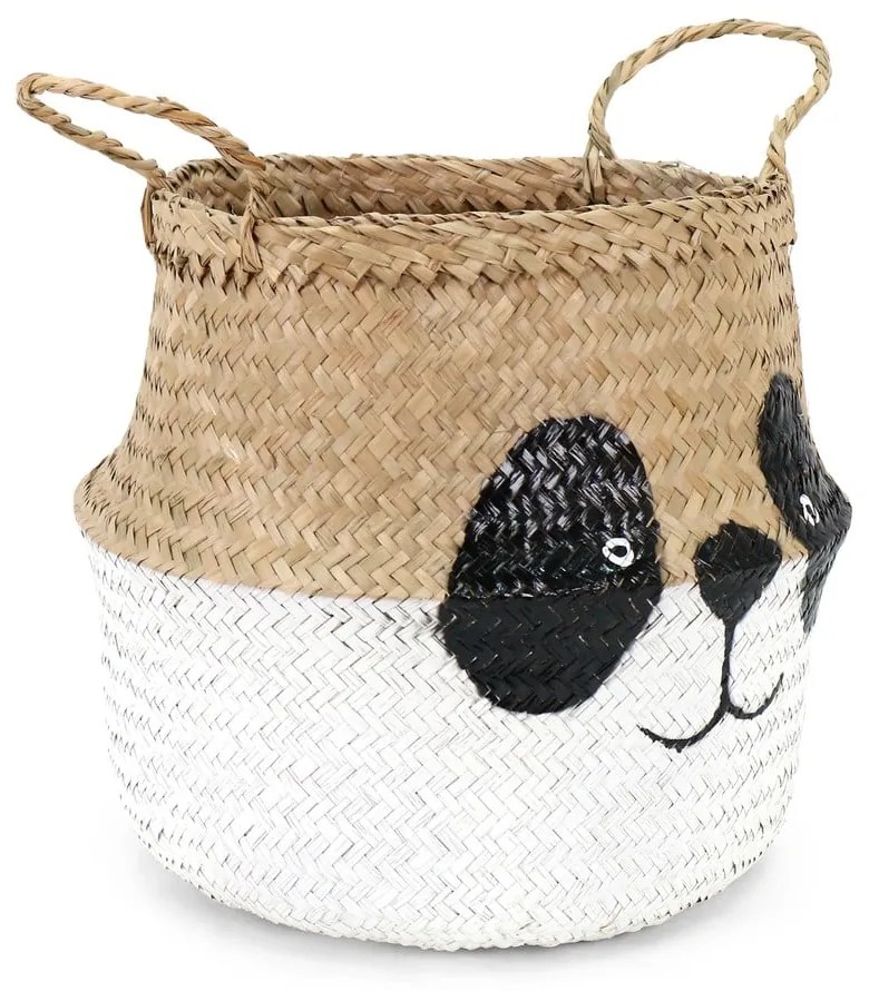 Coș de jucării pentru copii alb/în culoare naturală din iarbă-de-mare ø 25x24 cm Panda – Compactor