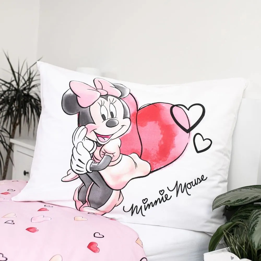 Lenjerie de pat pentru copii albă-roz din bumbac pentru pat de o persoană 140x200 cm Minnie "White" – Jerry Fabrics