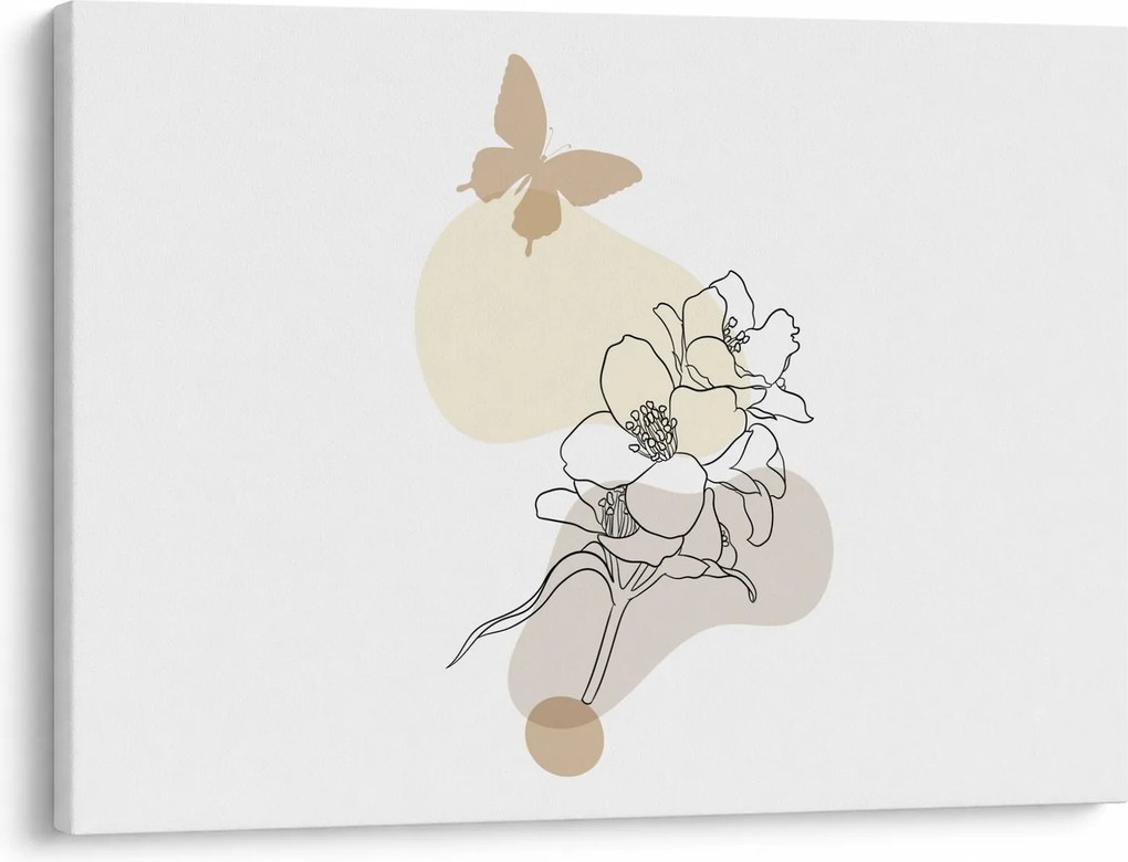 Tablou - Flori bej cu fluture N⁰3 (70x50 cm)