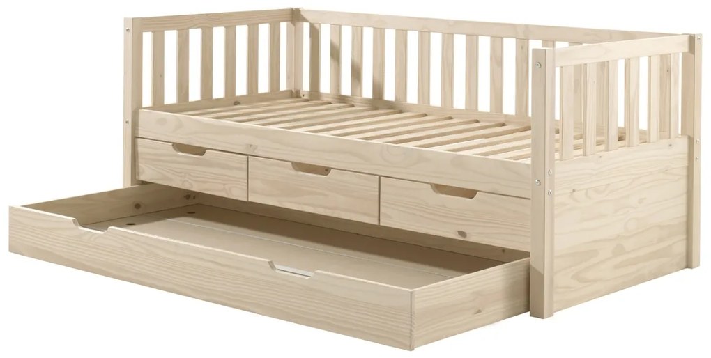 Set Pat Cabină Fritz 90x200 cm cu Sertare, pentru Copii, Pin Lăptos – Vipack