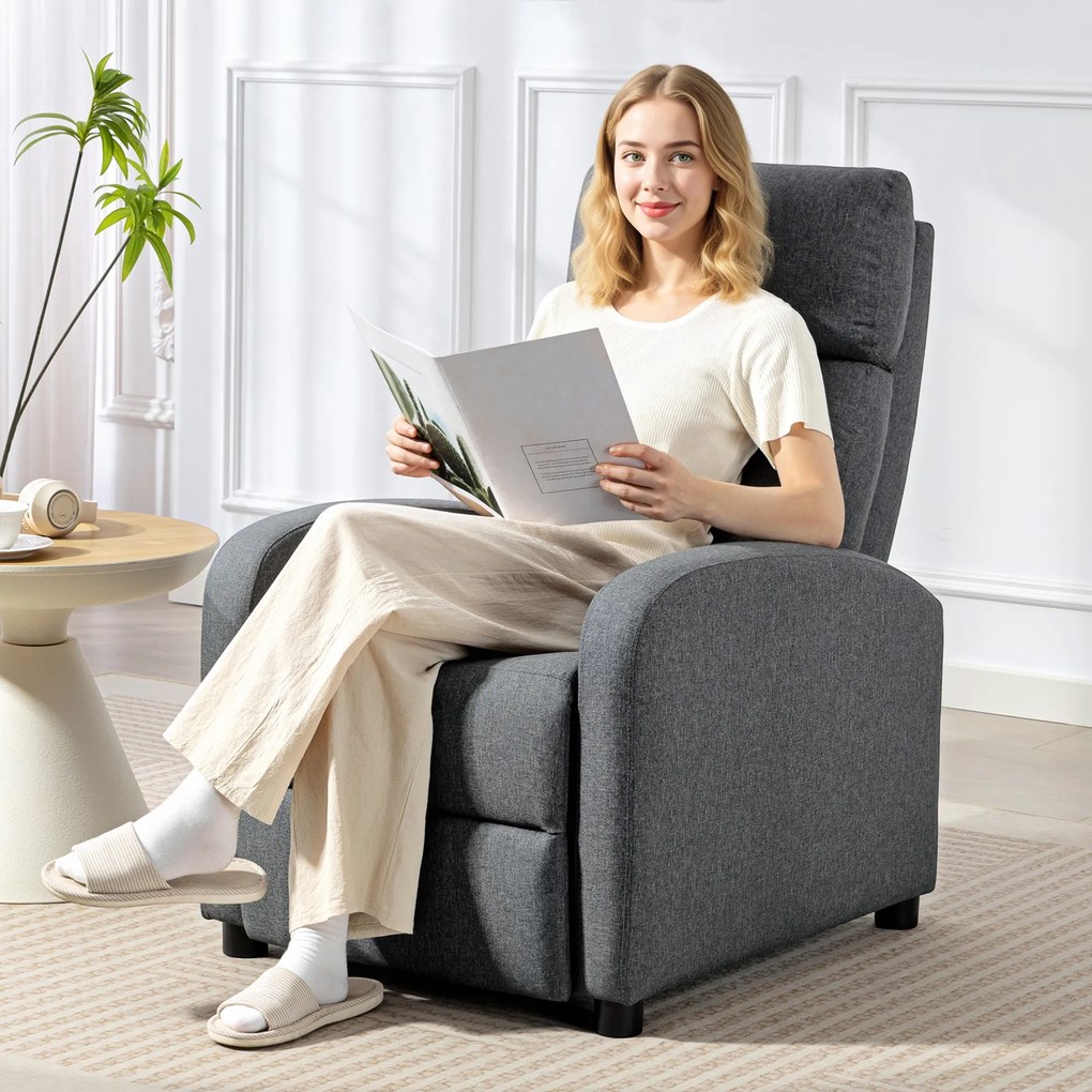 HOMCOM Fotoliu Relax și Reclinabil la 135° cu Suport de Picioare în Material Textil, 69x87x100.5 cm, Gri | Aosom Romania