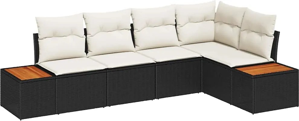 vidaXL Set de canapele pentru grădină 5 pcs negru și crem Rattan poli