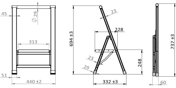 WENKO 601011100 - Scăriță ALU-DESIGN, 44 x 101 cm, argintiu/negru