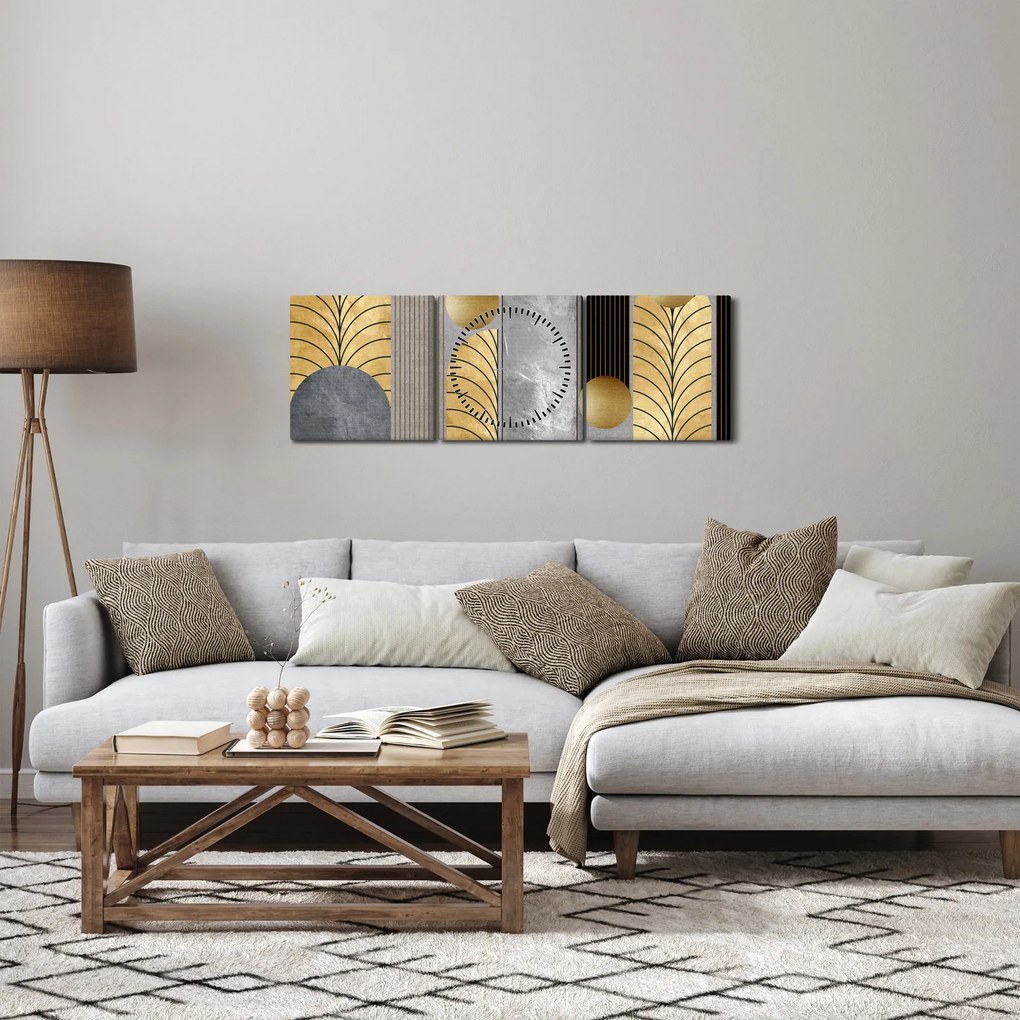 Tablou - Decorațiuni de aur (cu ceas) (90x30 cm)