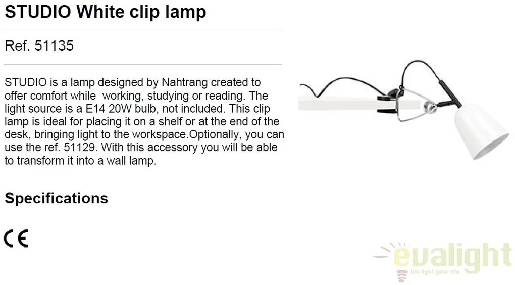 Lampa cu clips moderna STUDIO alb 51135