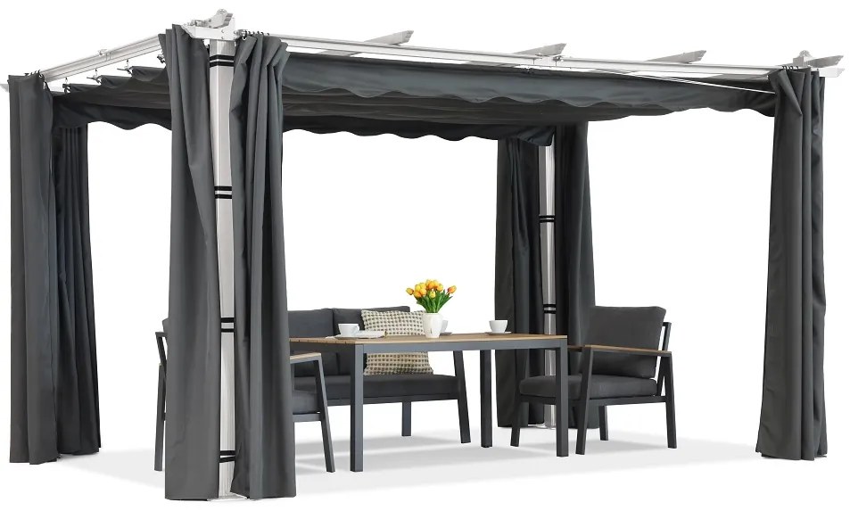 Barbados pergolă terasă 3x4 m cu perdele Garden Point alb-antracit