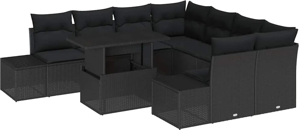 vidaXL Set de canapele pentru grădină cu pernă 9 pcs Negru poliratan