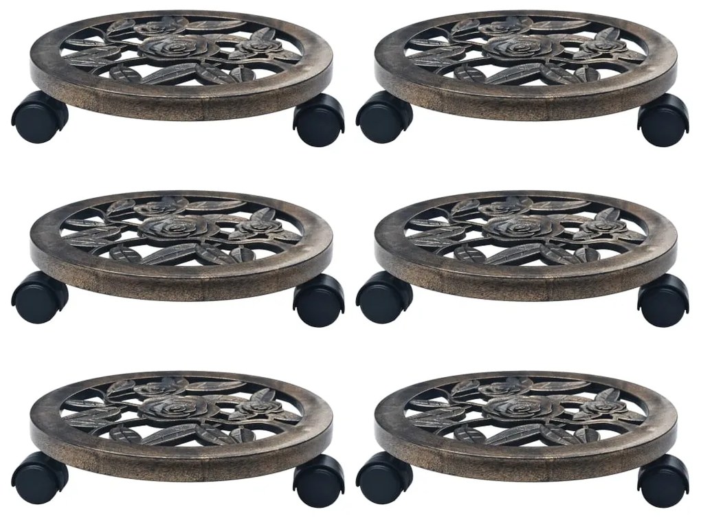 vidaXL Suporturi de plante cu role, 6 buc., bronz, 30 cm, plastic